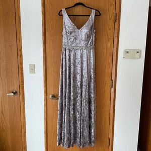 Silver Velvet Floor Length Evening Dress